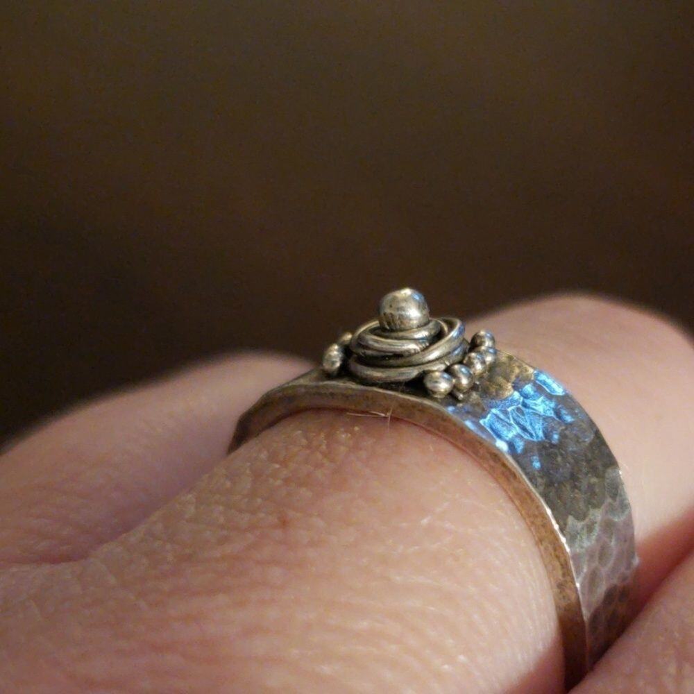 Handmade Argentium Silver Abstract Bird's Nest Square Shank Ring, size 7.75 - Picture 3 of 7